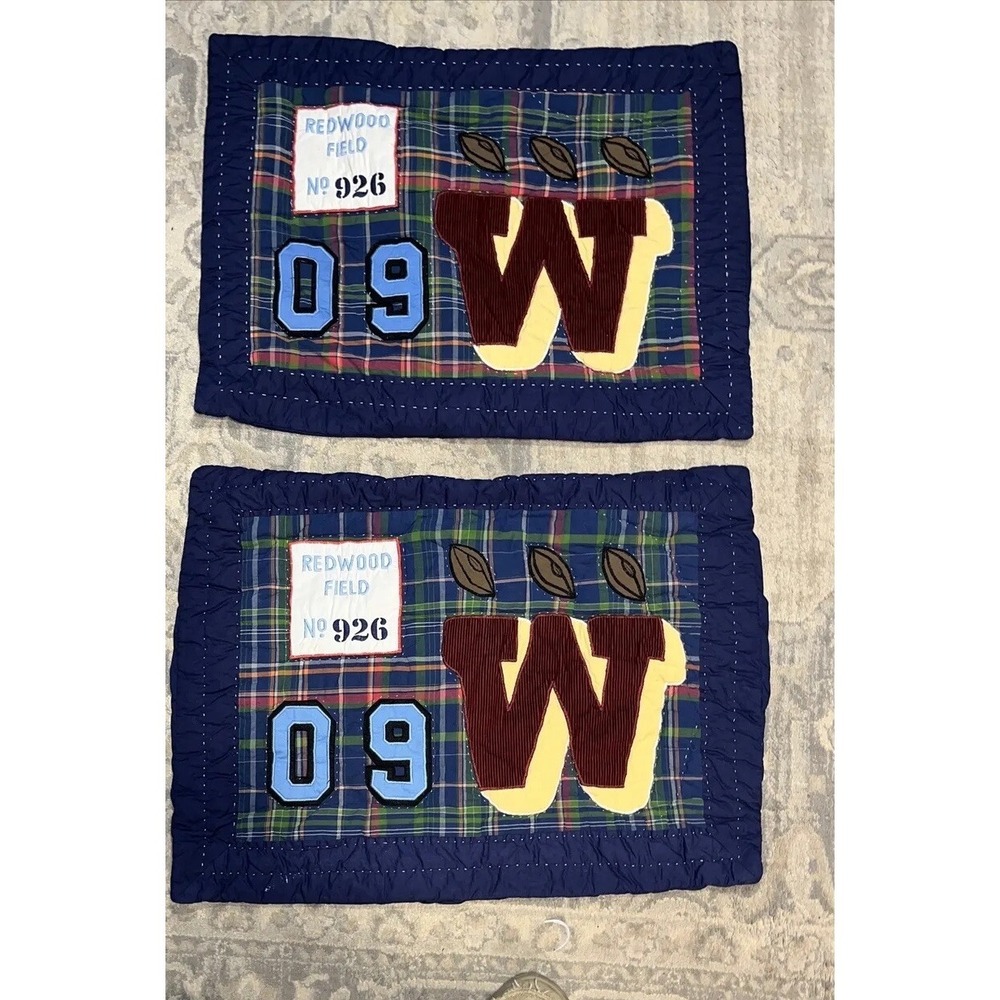 FIELD‎ DAYS Quilted Kids Blue Plaid Standard Pillow 2-Shams Football Sports